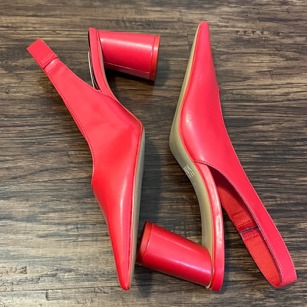 Zara Red Faux Patent Leather Slingback Pumps Heels Size US 8.5/EU 39 - Picture 4 of 8